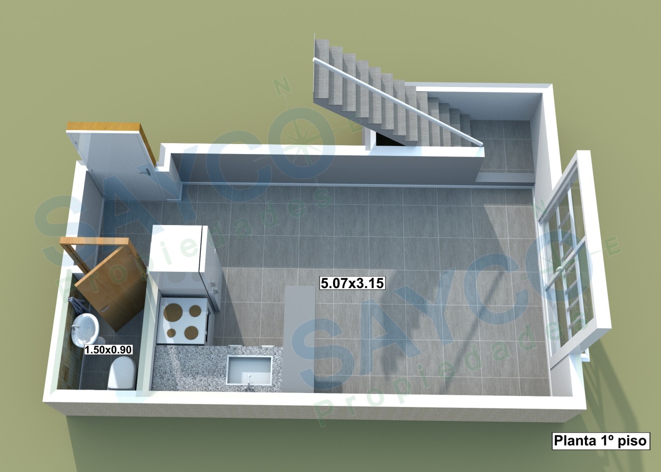 Caballito Hermoso Duplex de 3 Ambientes al Contrafrente, 1er Piso x Escalera: