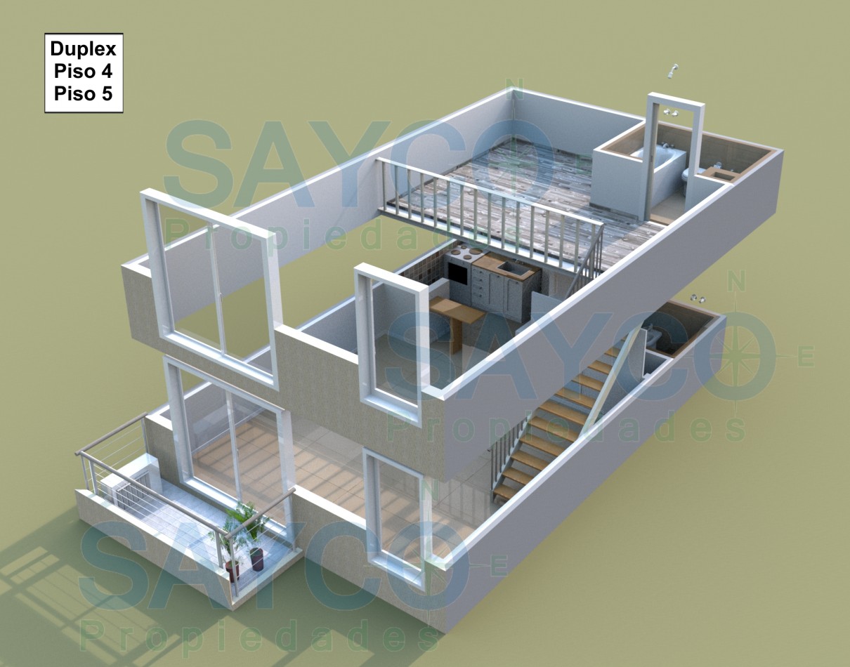 63m2 Duplex de 2 Ambientes c/2 baños y balcon.