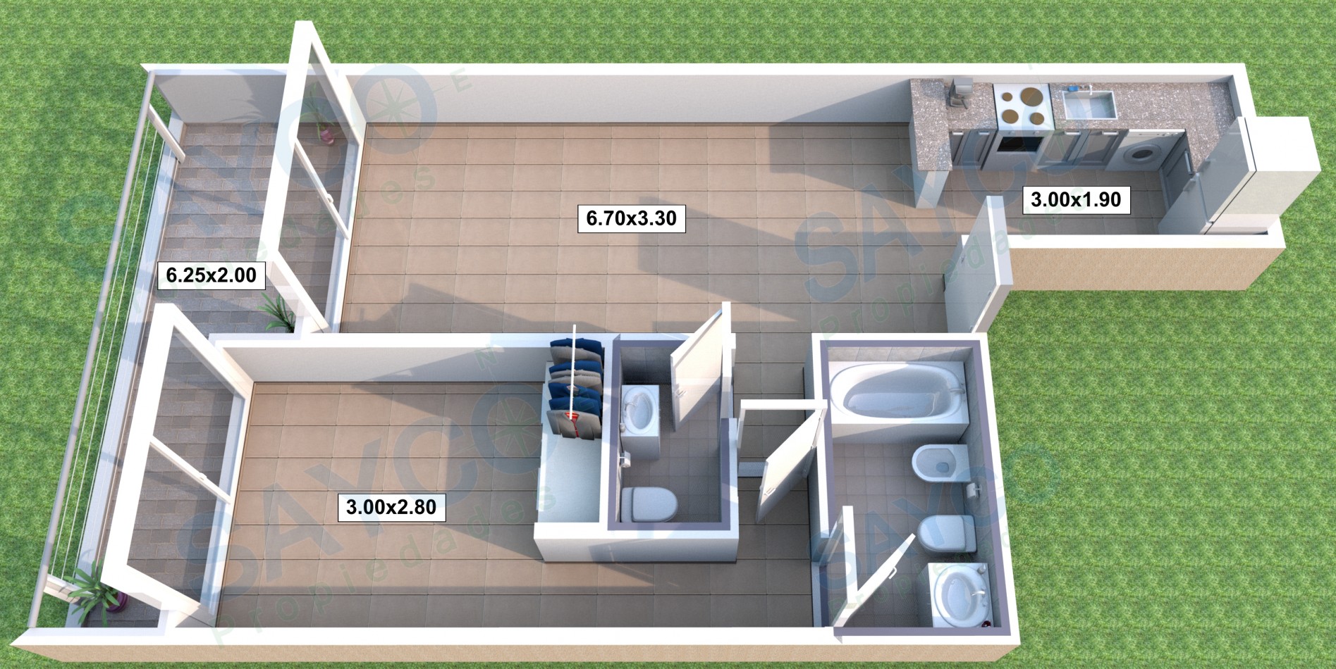 2 Ambientes c/balcon. Super luminoso con balcon corrido, vista abierta.