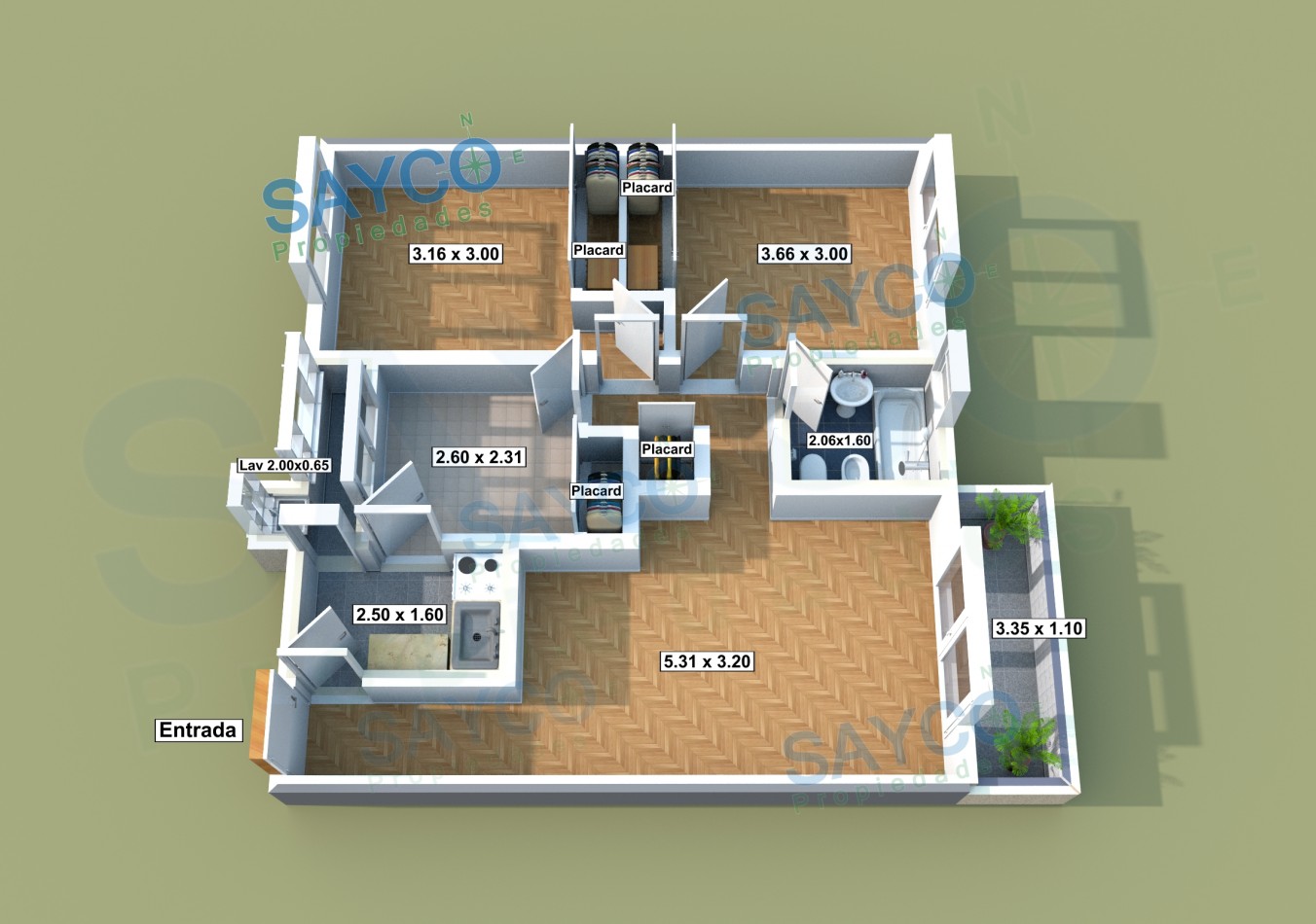Palermo - Venta Depto 3 Amb C/dep Contrafrente Balcon Subte Linea D Sup Total: 73,00 m²