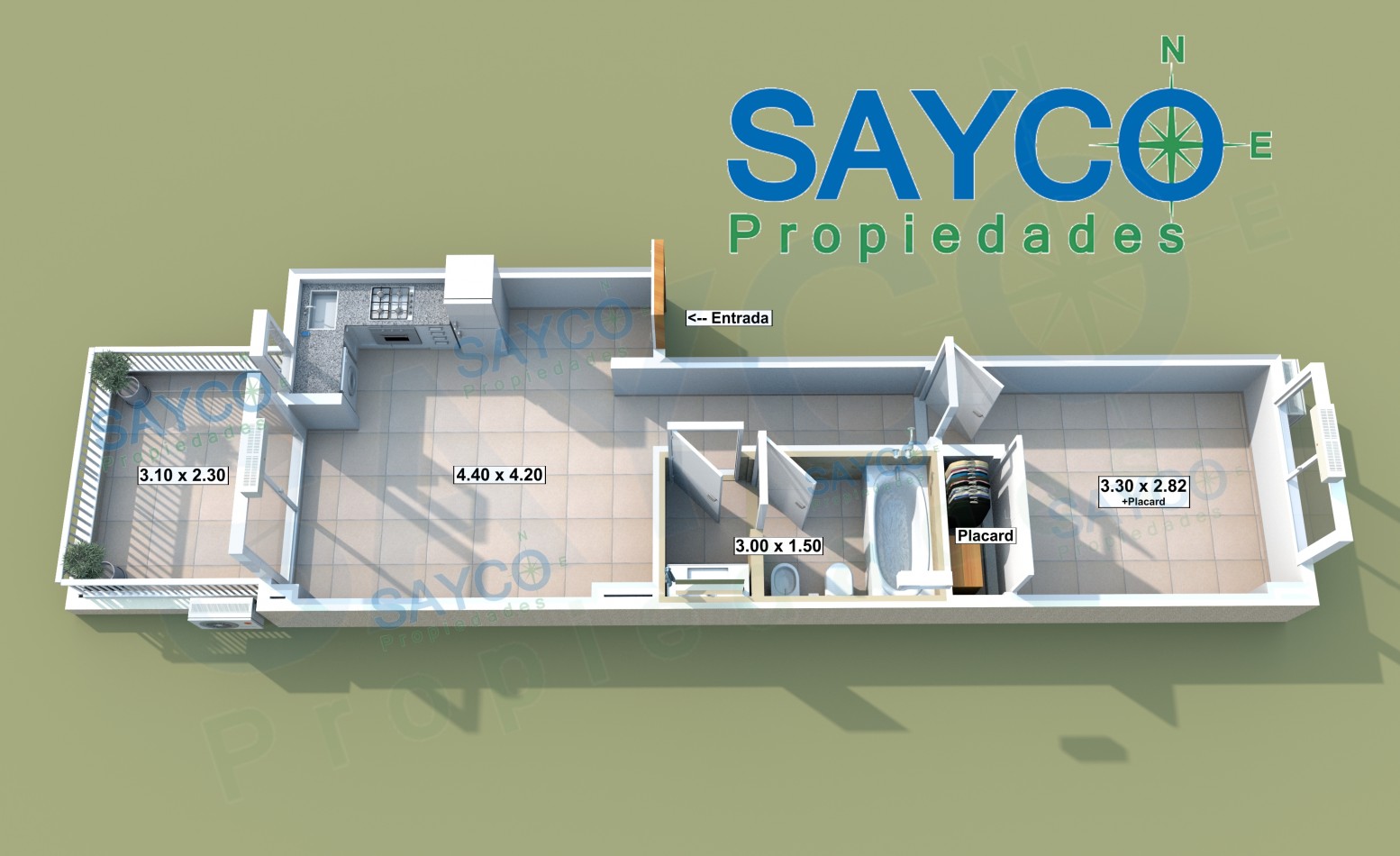 Semipiso 2 Ambientes + Balcon Terraza