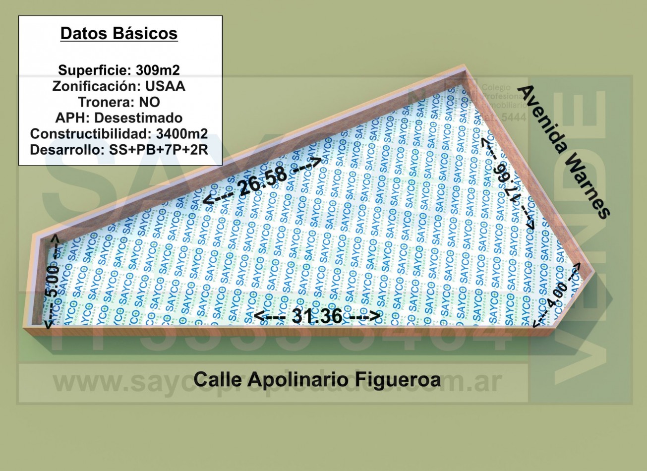 Terreno 309m2 USAA / 3400m2 Construibles / Escuchamos Propuestas.