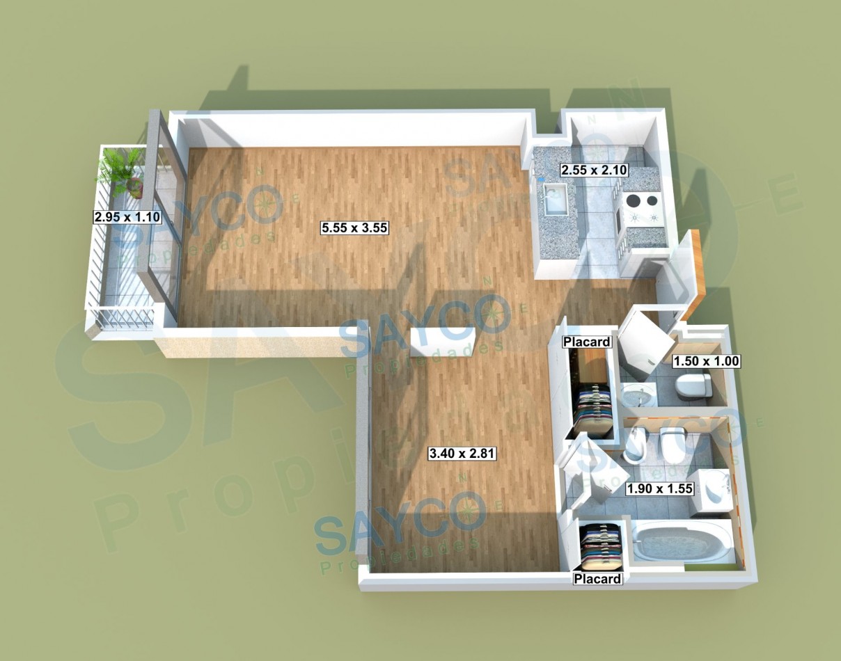 48.29m2 Depto 2 Amb Balcon + Baño + Toilette