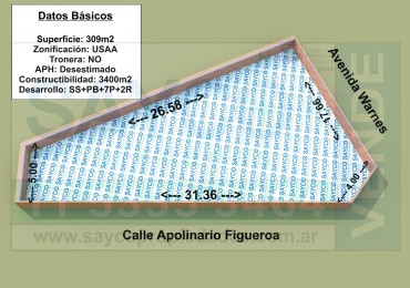Terreno 309m2 USAA / 3400m2 Construibles / Escuchamos Propuestas.